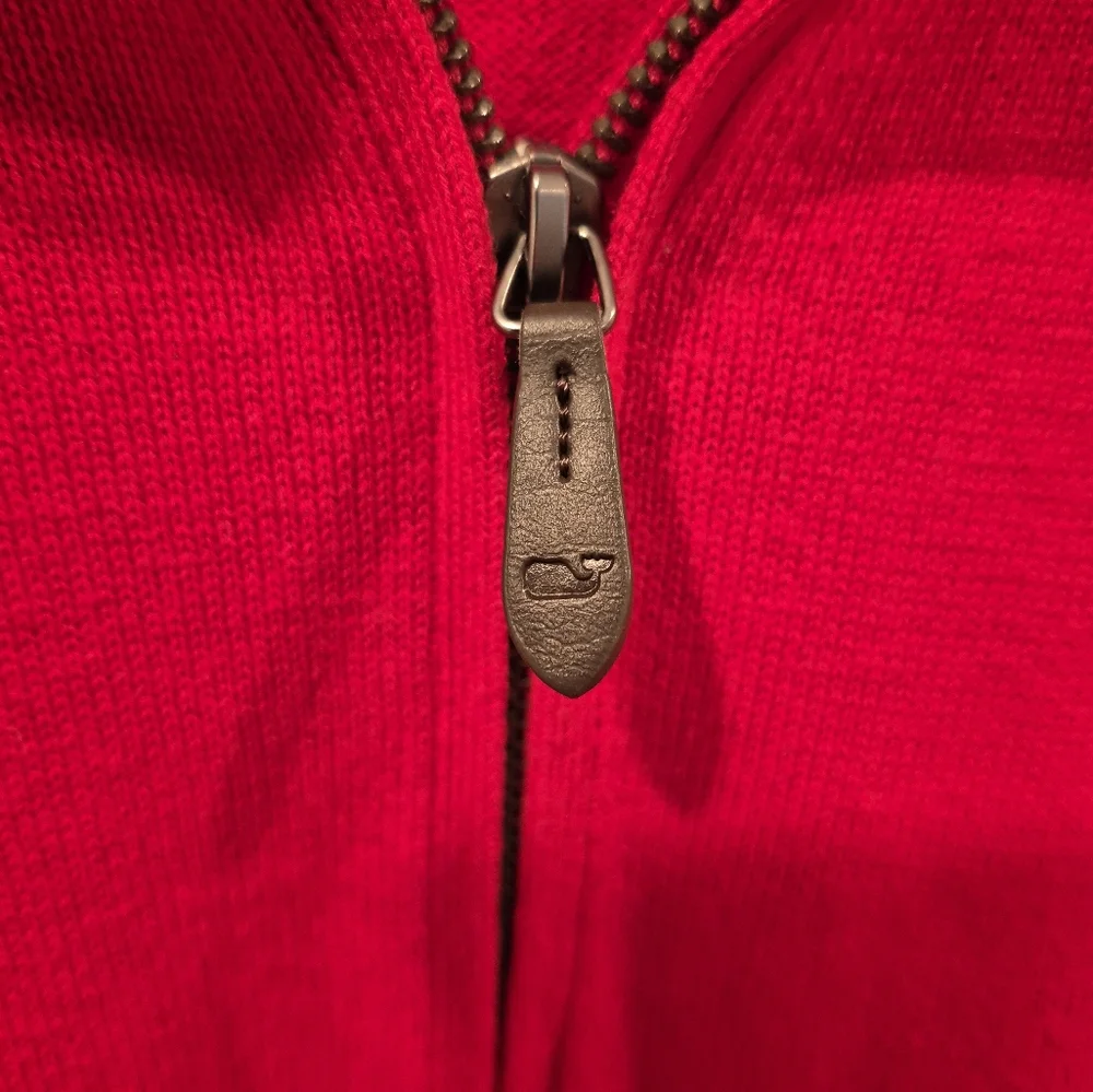 Vineyard Vines Sweater Red Boathouse Tipping 1/4 Zip Pullover Wool Blend…